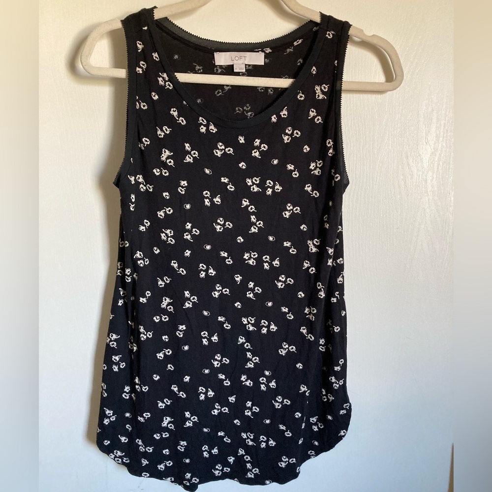 🌞Loft Black with Tan Floral Print Sleeveless Tank Top #R